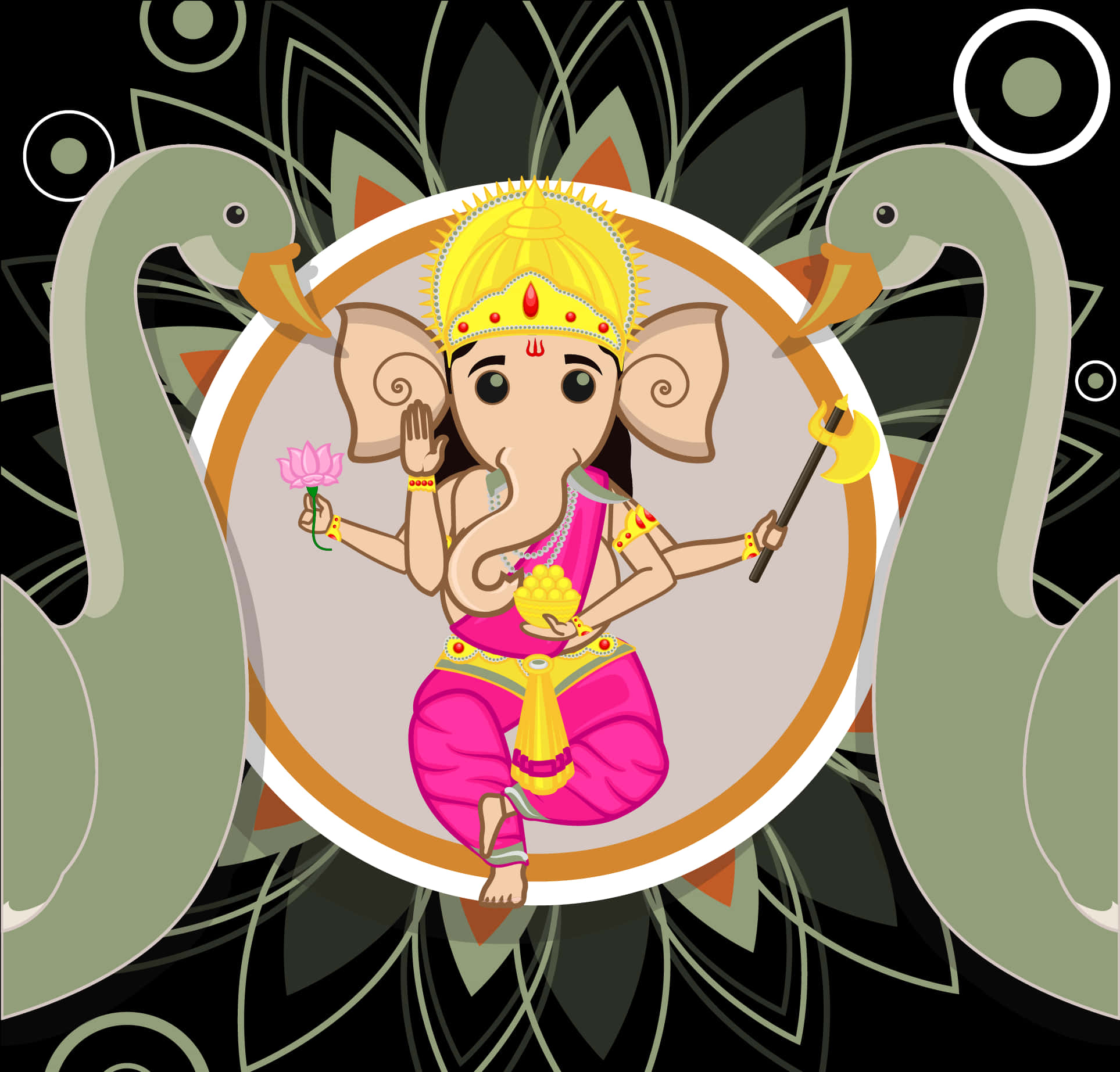 Lord Ganesha Cartoon Illustration PNG Image