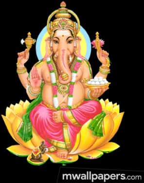 Lord Ganesha Seatedon Lotus PNG Image