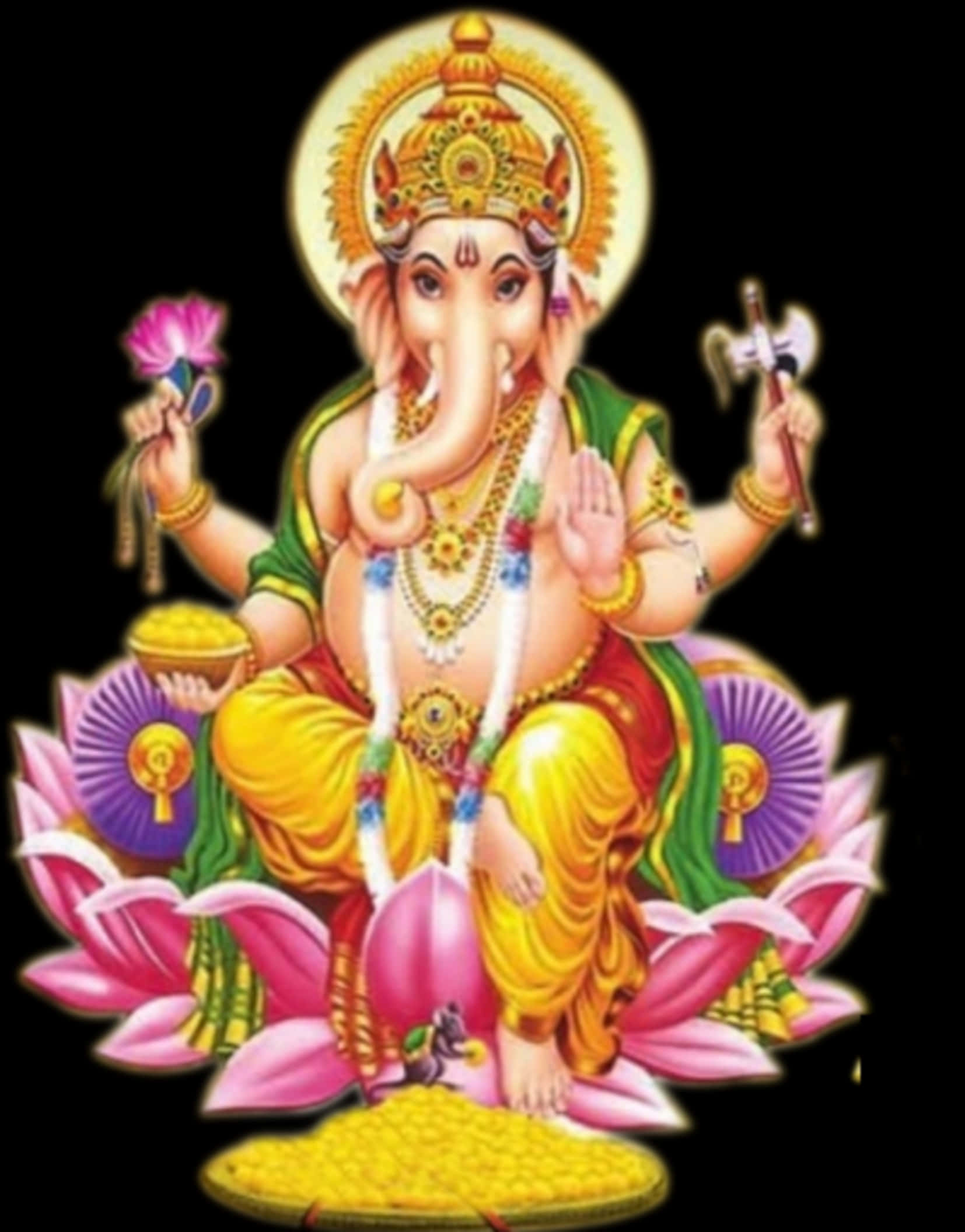 Lord Ganesha Seatedon Lotus PNG Image