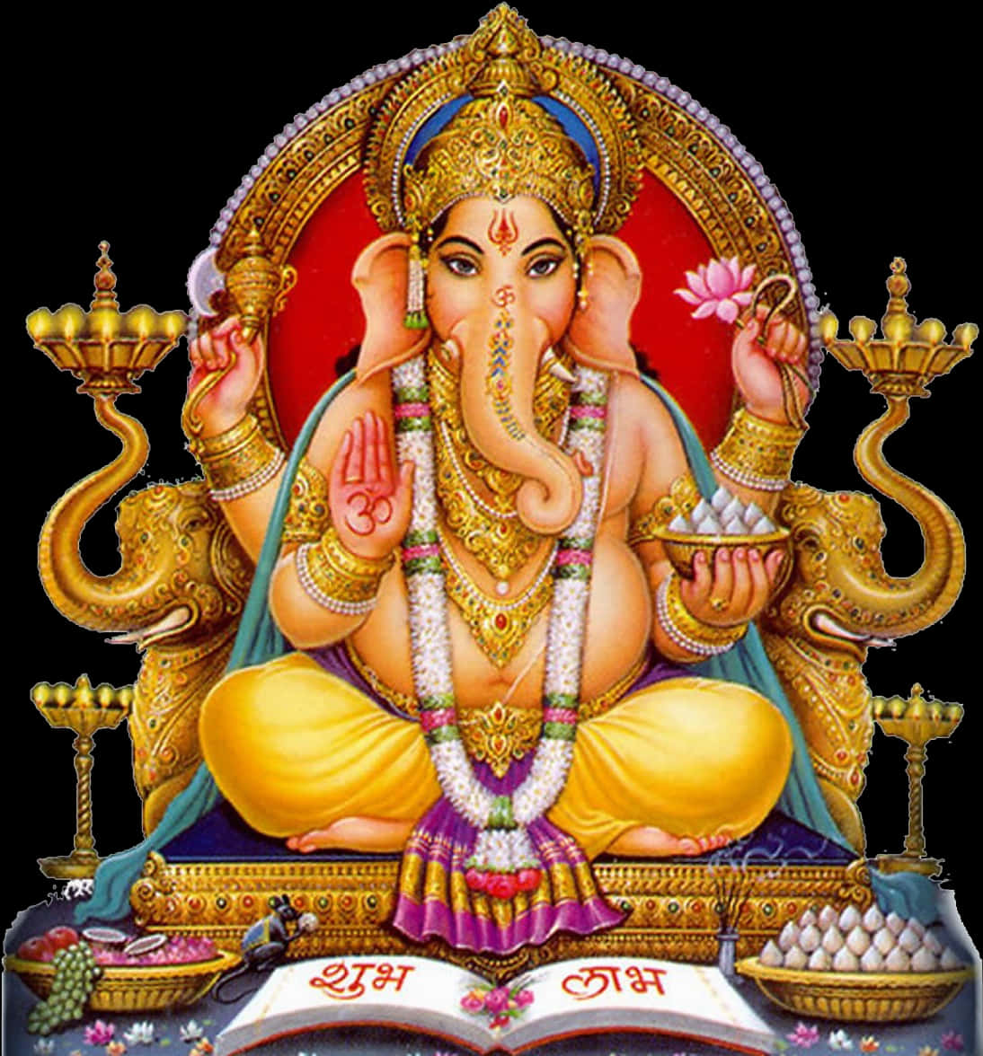 Lord Ganesha Traditional Artwork PNG Image