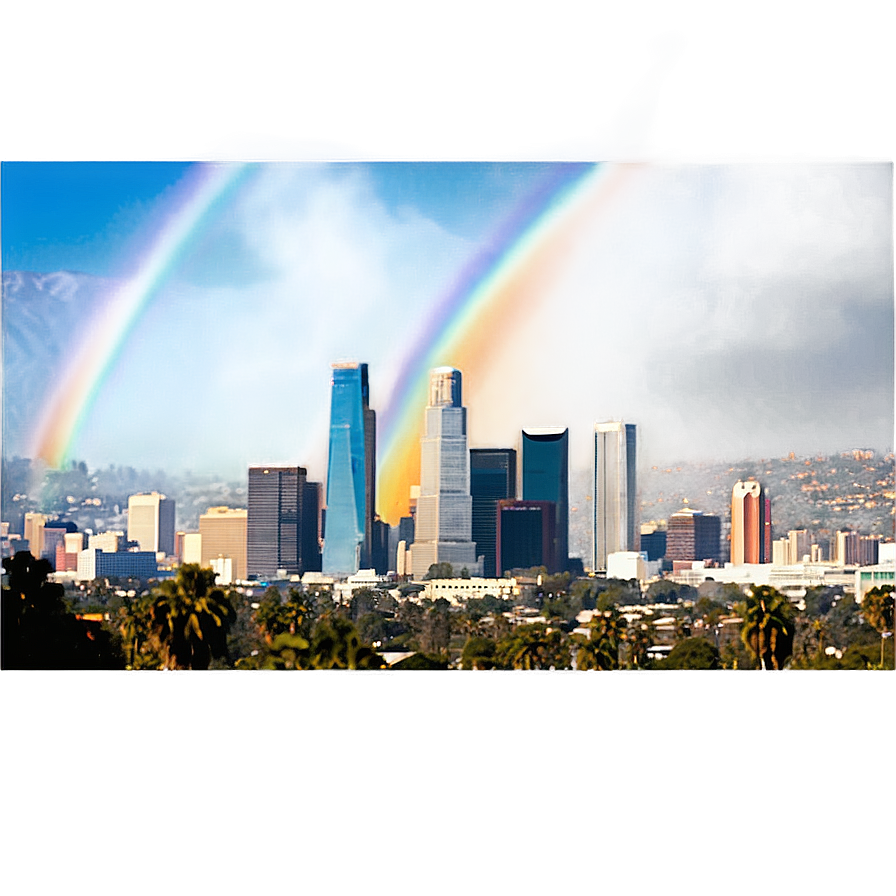 Los Angeles Skyline With Rainbow Png Knl PNG Image