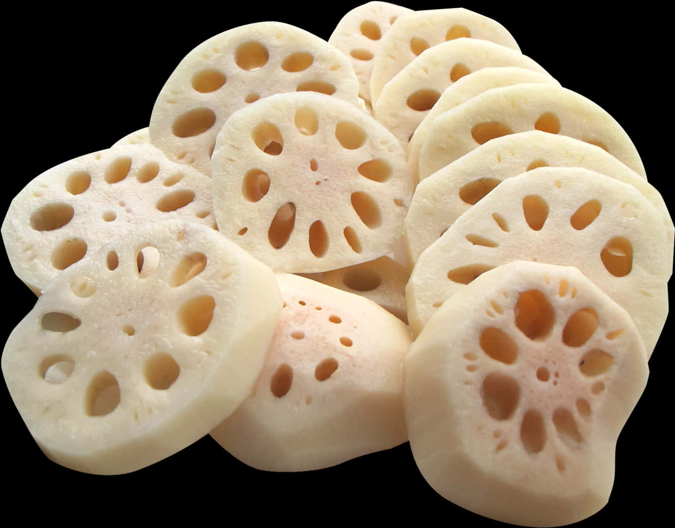 Lotus Root Slices Black Background PNG Image