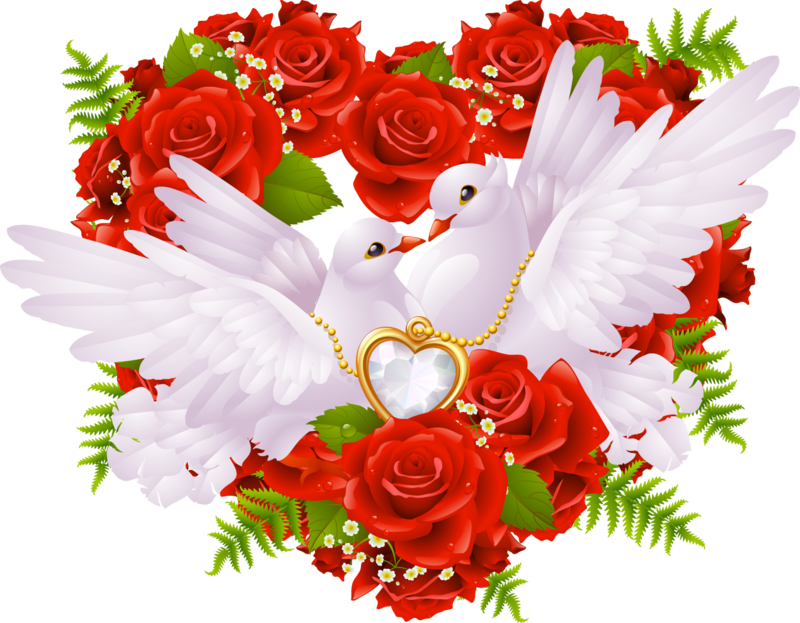 Love Doves Red Roses Heart Pendant PNG Image