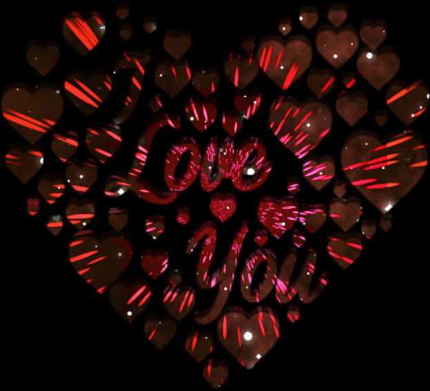 Love You Hearts Glitter Graphic PNG Image