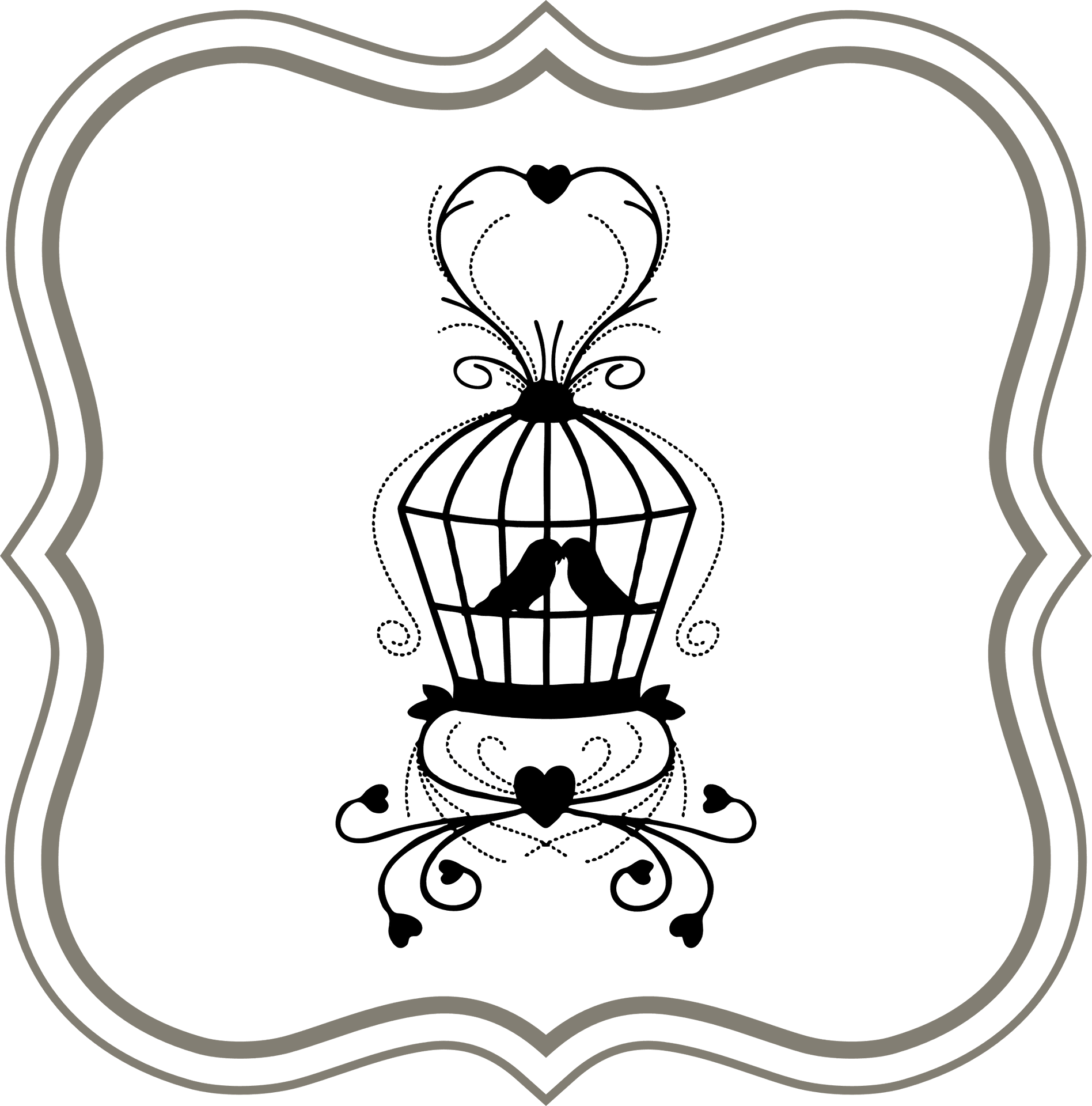 Lovebird Silhouettein Heart Cage PNG Image