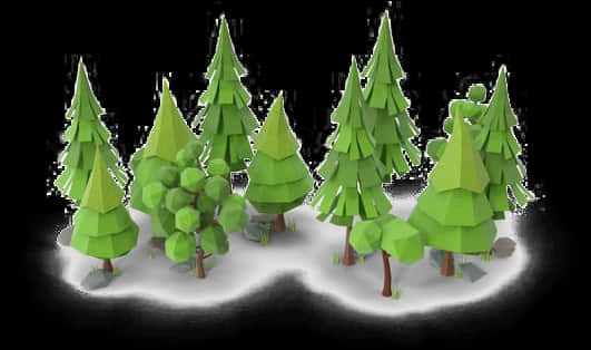 Low Poly Pine Treeson Snow PNG Image