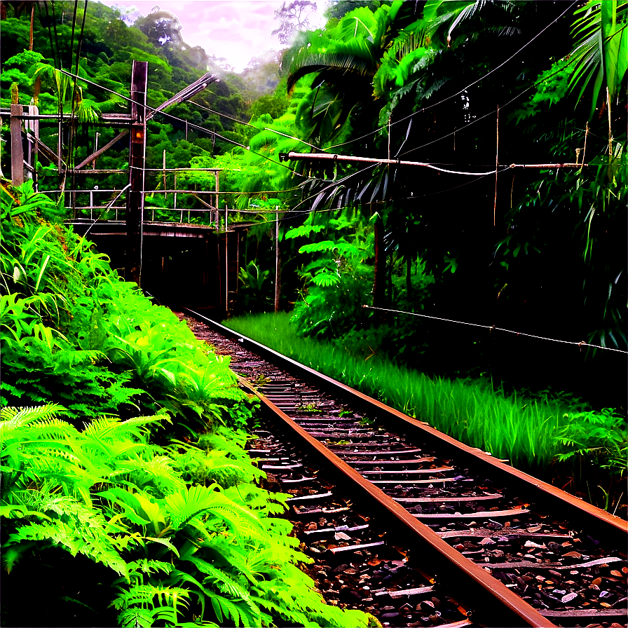 Lush Greenery Surrounding Railroad Tracks Png 06122024 PNG Image