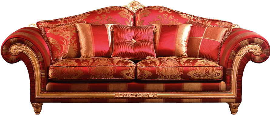 Luxurious Red Gold Trimmed Sofa PNG Image