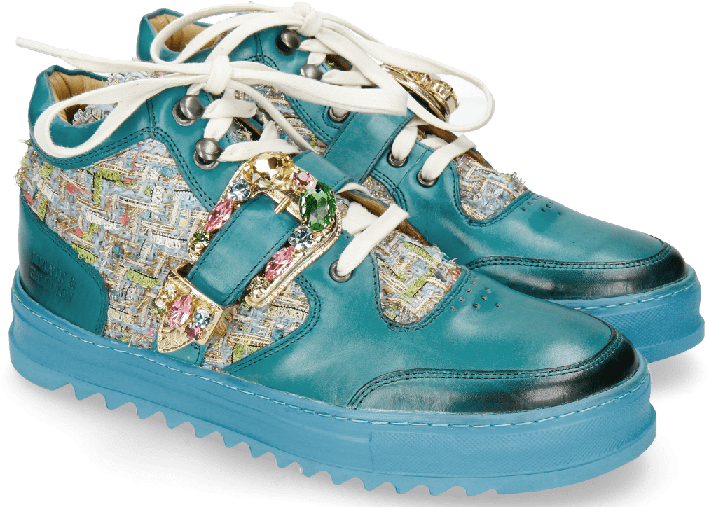 Luxury Embellished Teal Sneakers PNG Image