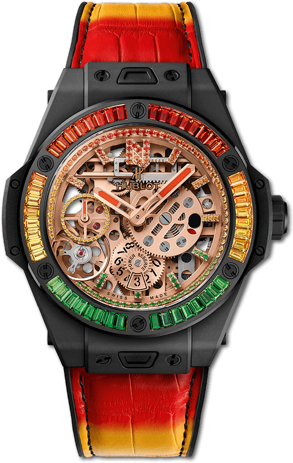 Luxury Skeleton Watchwith Gemstones PNG Image