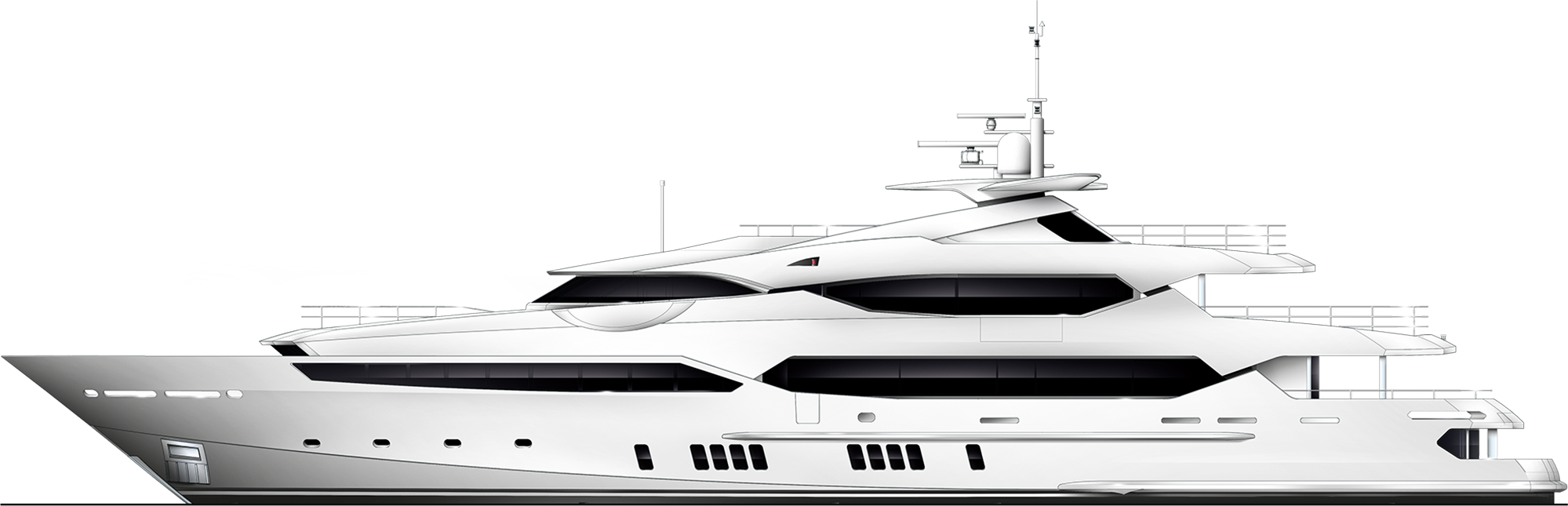 Luxury White Yacht Side View PNG Image