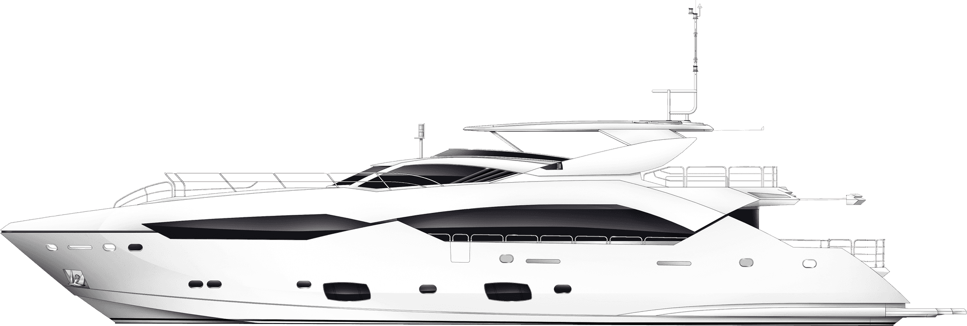 Luxury White Yacht Side View PNG Image