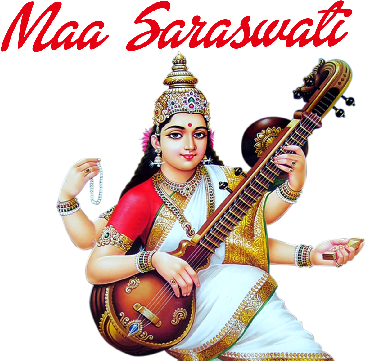 Maa Saraswati Playing Veena PNG Image