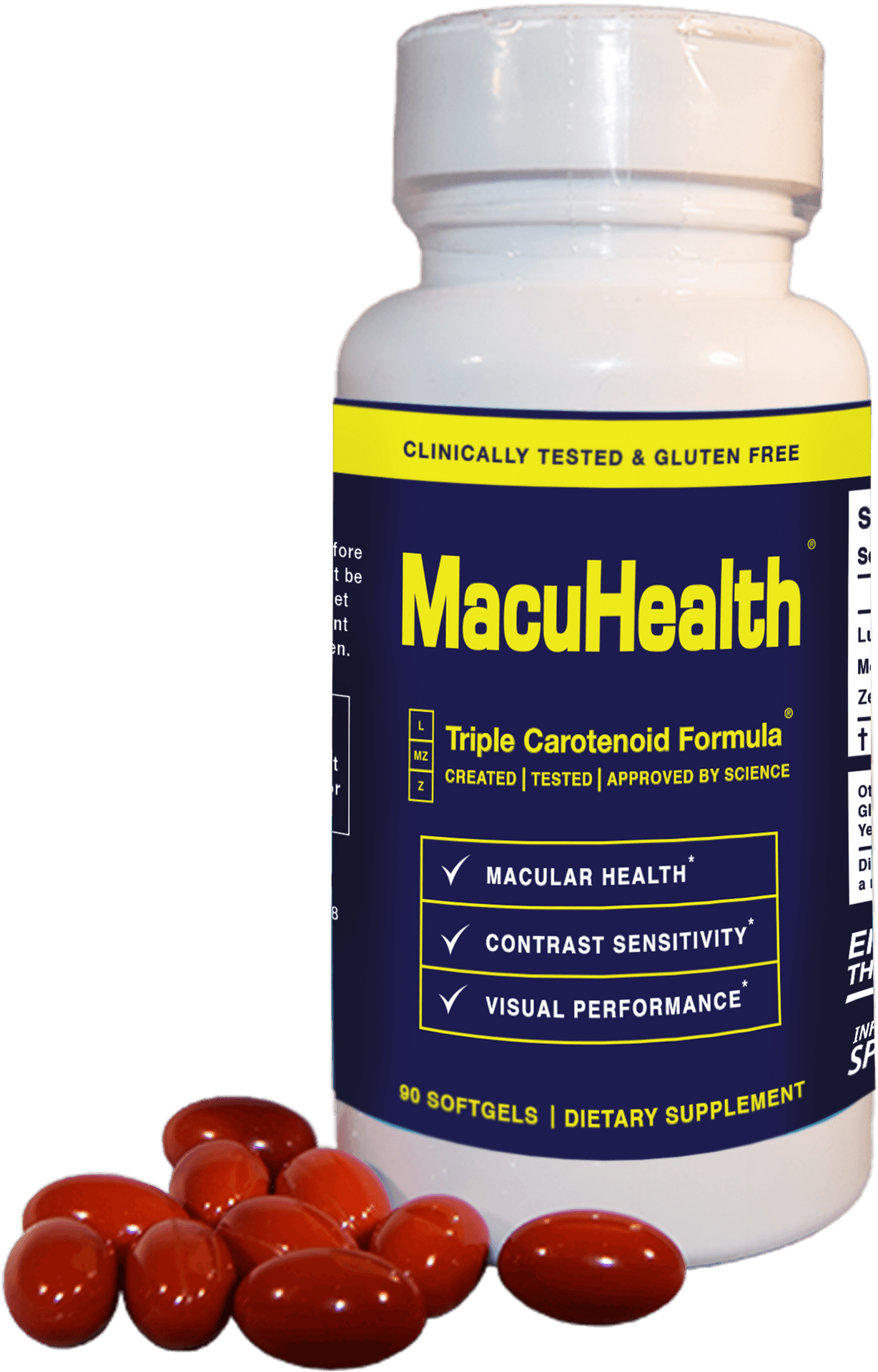 Macu Health Dietary Supplement Bottleand Capsules PNG Image