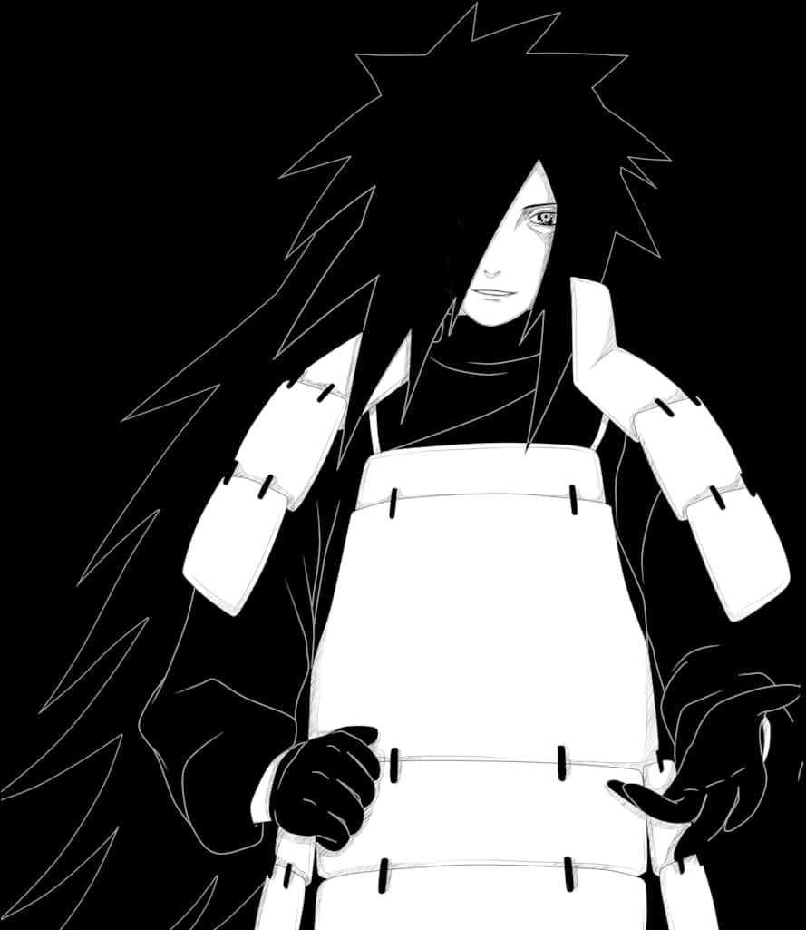 Madara Uchiha Monochrome Artwork PNG Image