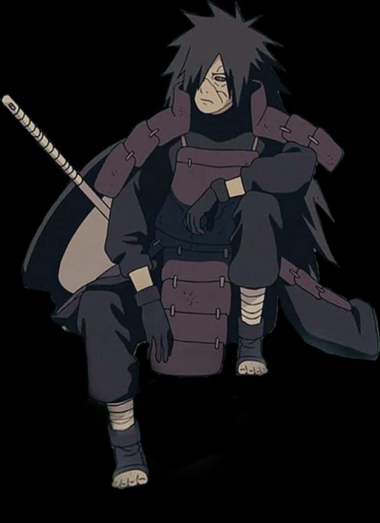 Madara_ Uchiha_ Sitting_with_ Weapon_ Anime_ Character PNG Image