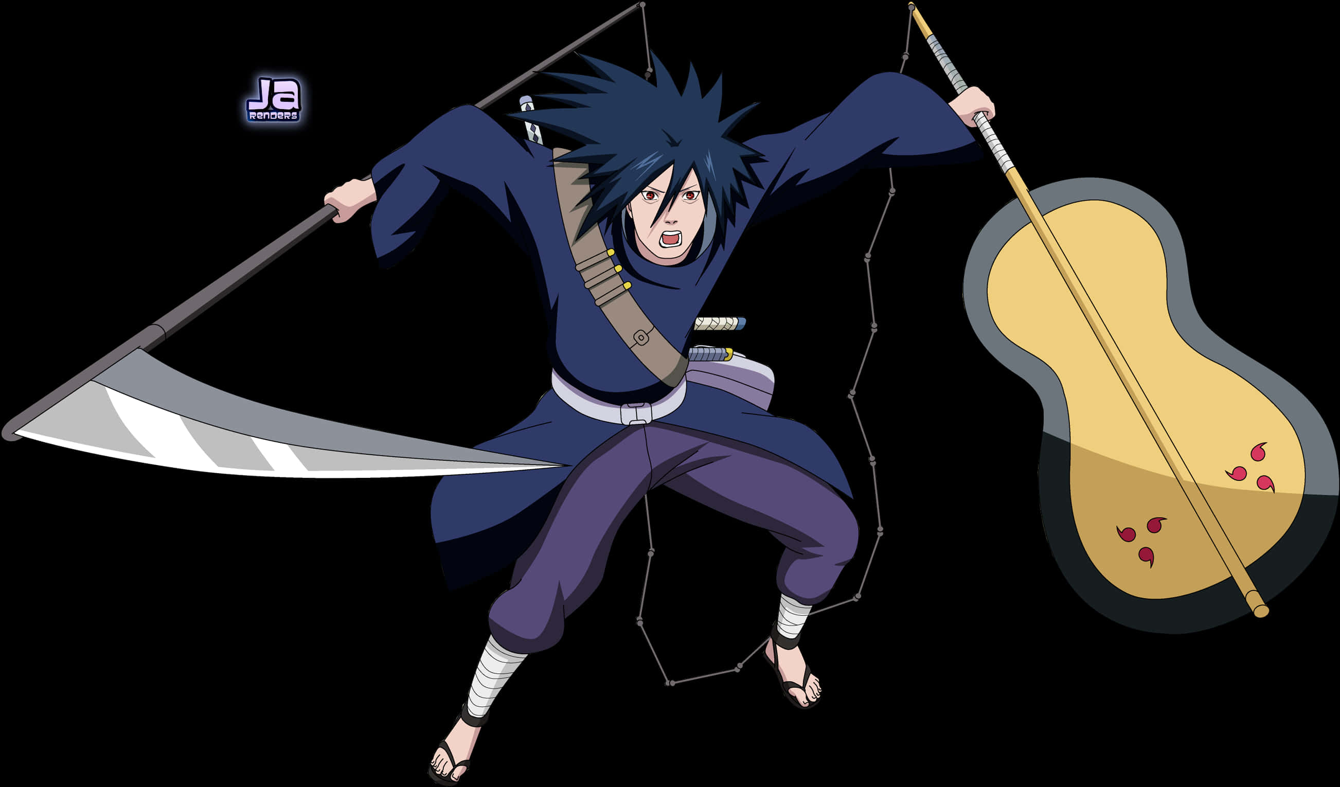 Madara Uchiha With Weaponand Guitar PNG Image