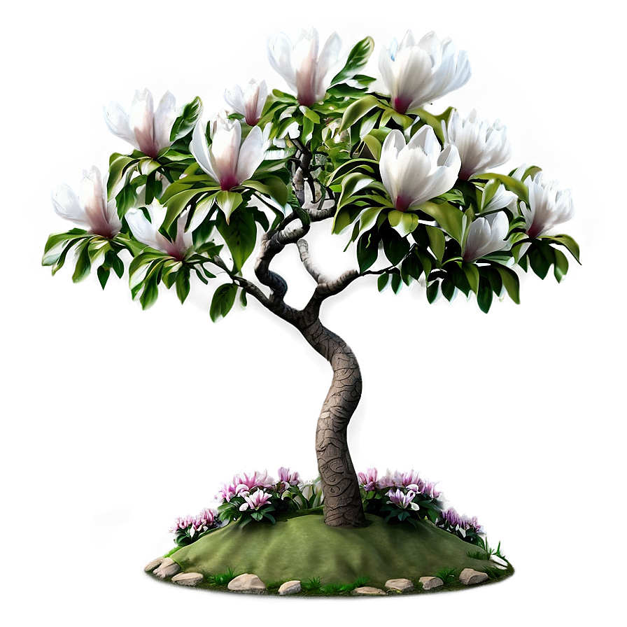 Magnolia Tree Garden Scene Png Cen PNG Image