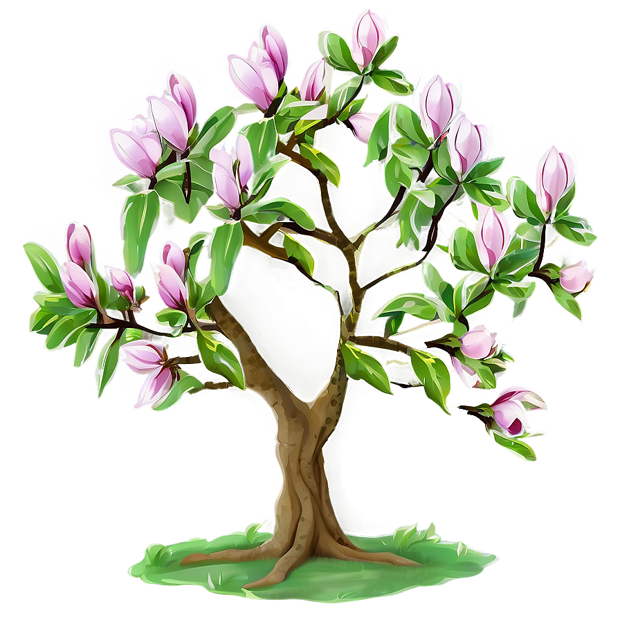 Magnolia Tree With Birds Png Hnd67 PNG Image