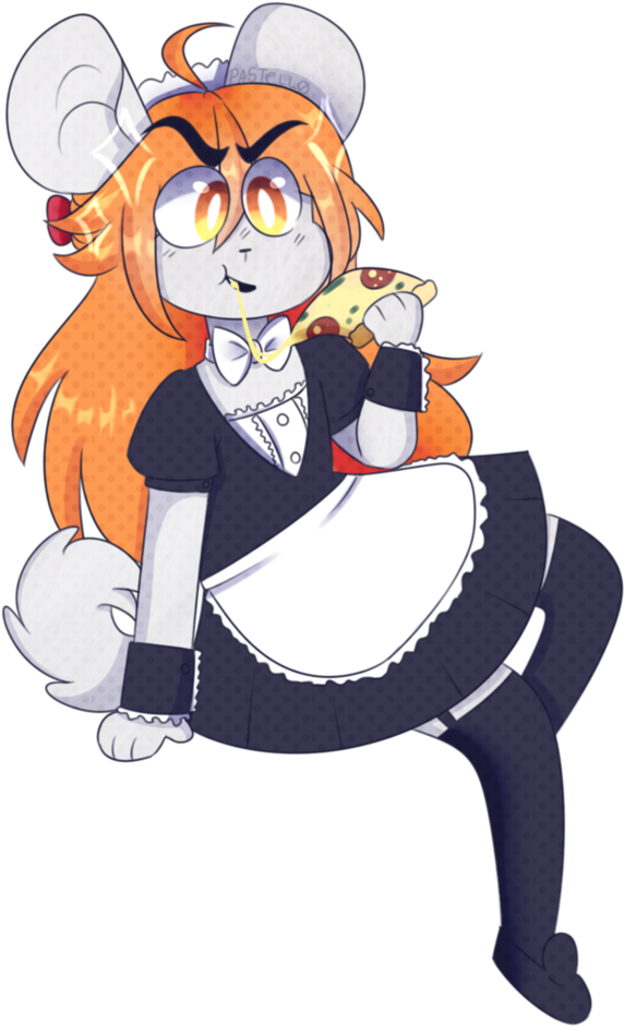 Maid_ Costume_ Anthropomorphic_ Character_ Eating_ Pizza PNG Image