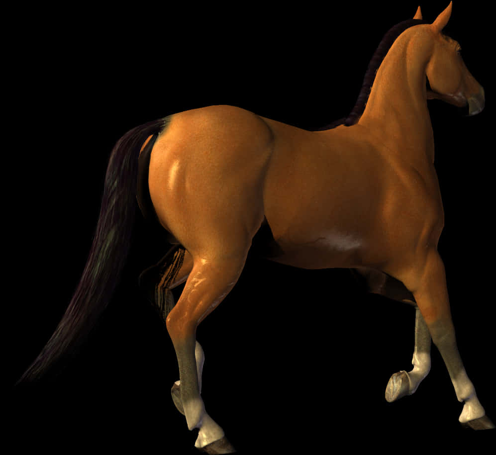 Majestic Bay Horse Black Background PNG Image