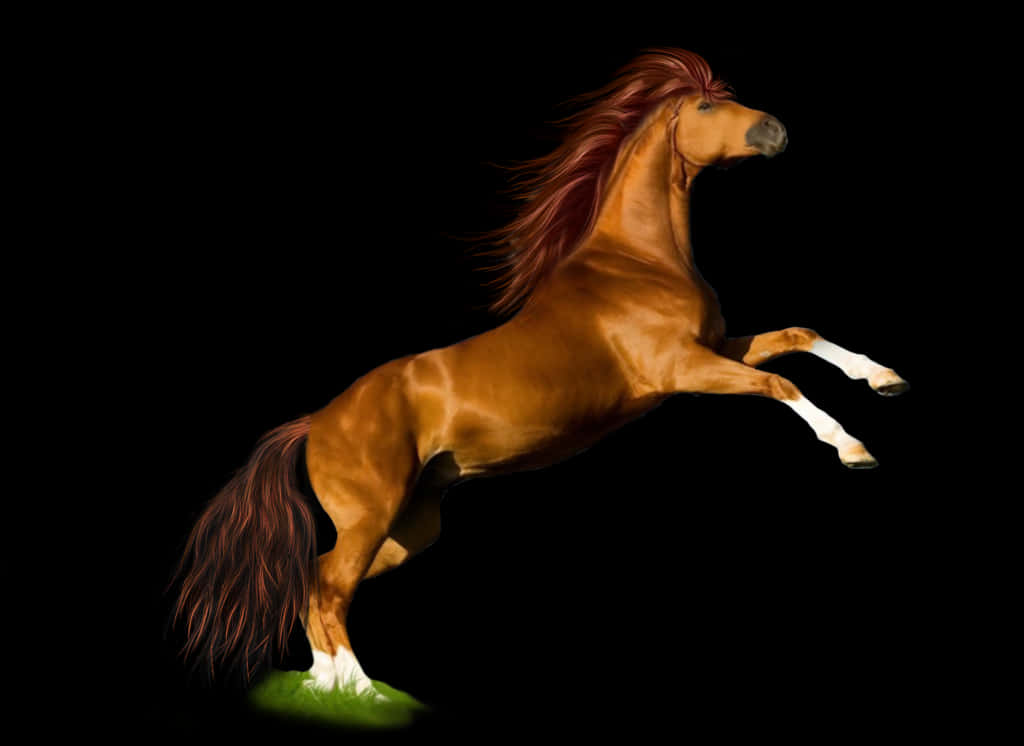 Majestic Chestnut Horse Rearing PNG Image