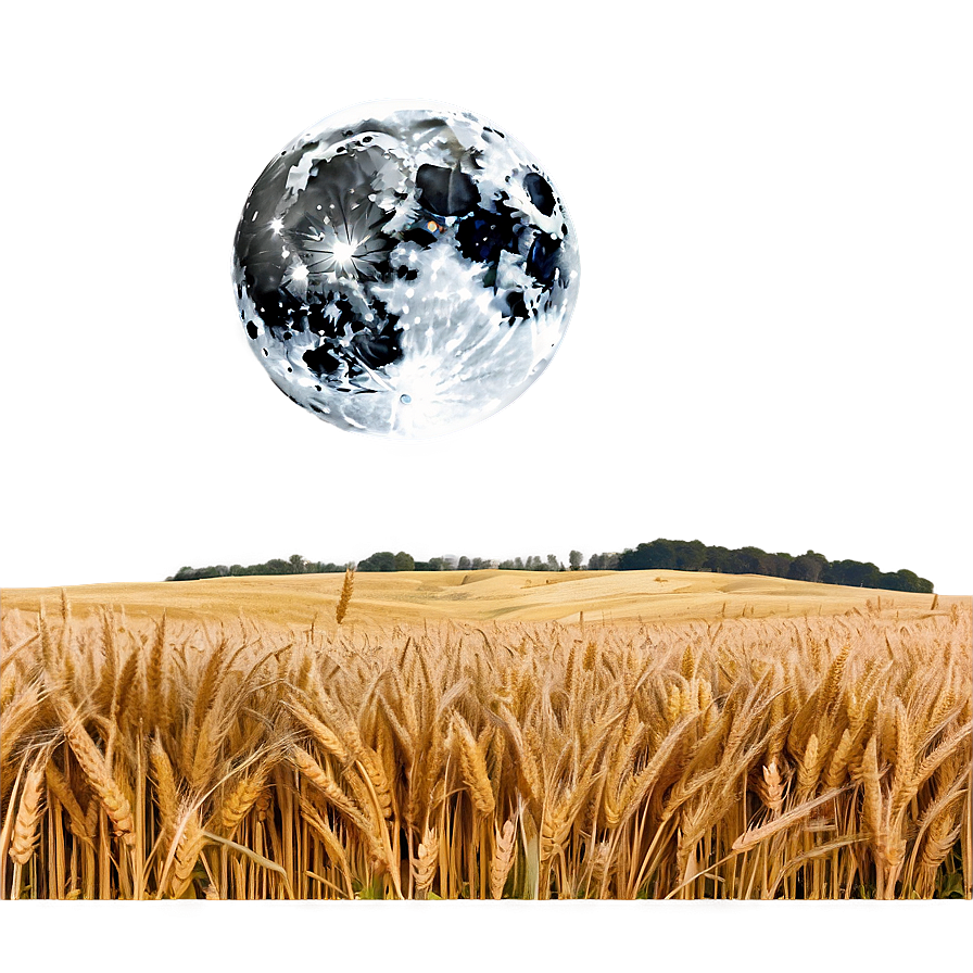 Majestic Wheat Field Full Moon Png Qoi PNG Image