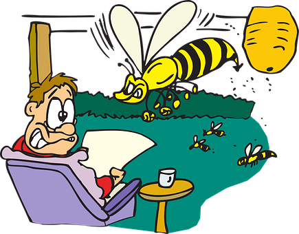 Man Disturbedby Bees Cartoon PNG Image