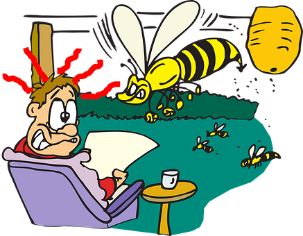 Man Disturbedby Bees Outdoors PNG Image