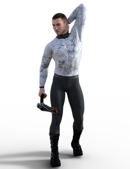 Man Holding Axe3 D Render PNG Image