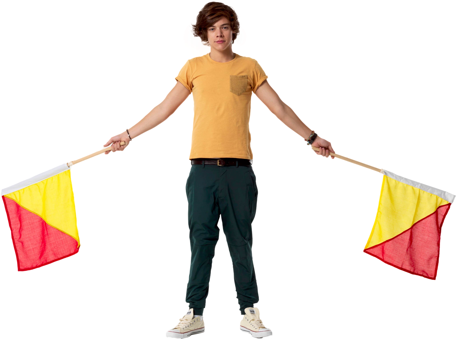 Man Holding Two Flags PNG Image