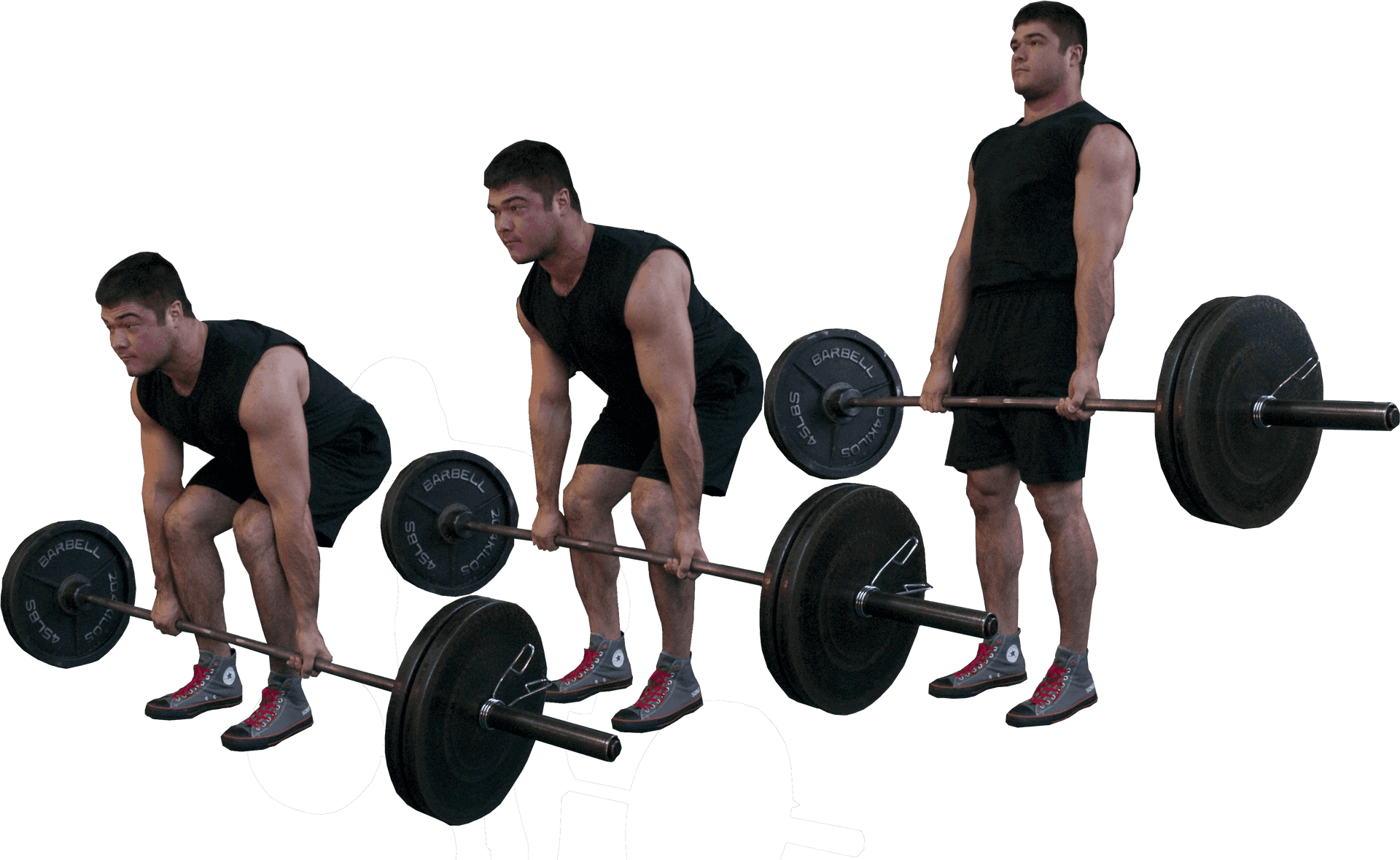 Man Performing Barbell Deadlift Sequence PNG Image