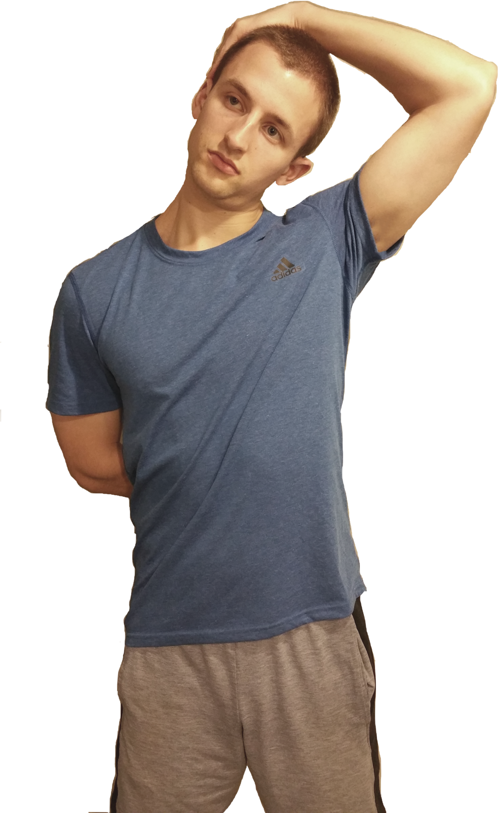 Man Performing Tricep Stretch PNG Image