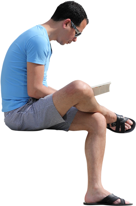 Man Reading Book While Sitting PNG Image