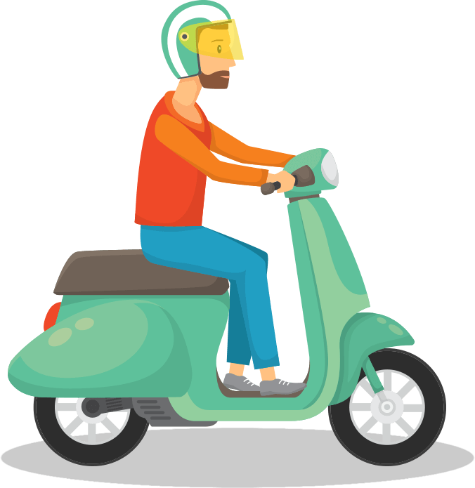 Man Riding Green Scooter PNG Image