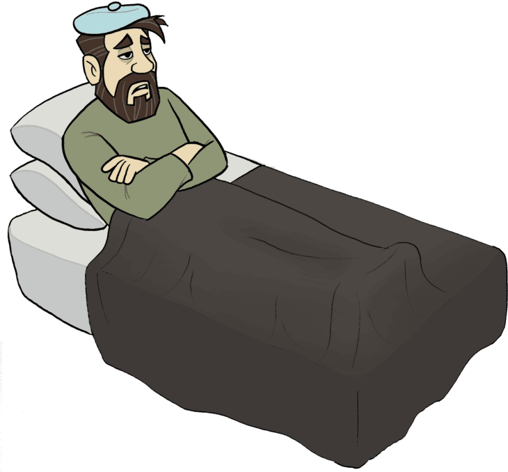 Man Sick In Bed With Ice Pack PNG Image