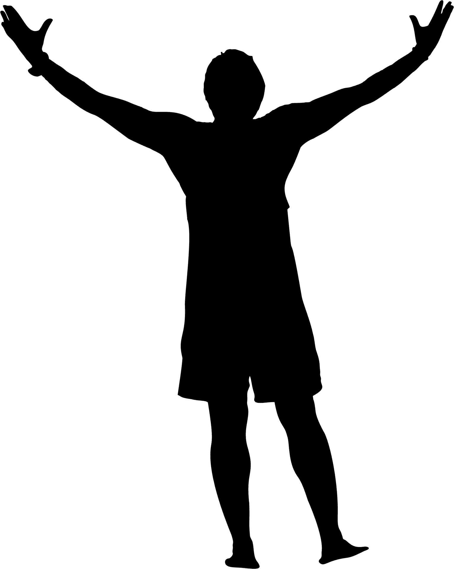 Man Silhouette Arms Raised Victory Pose PNG Image