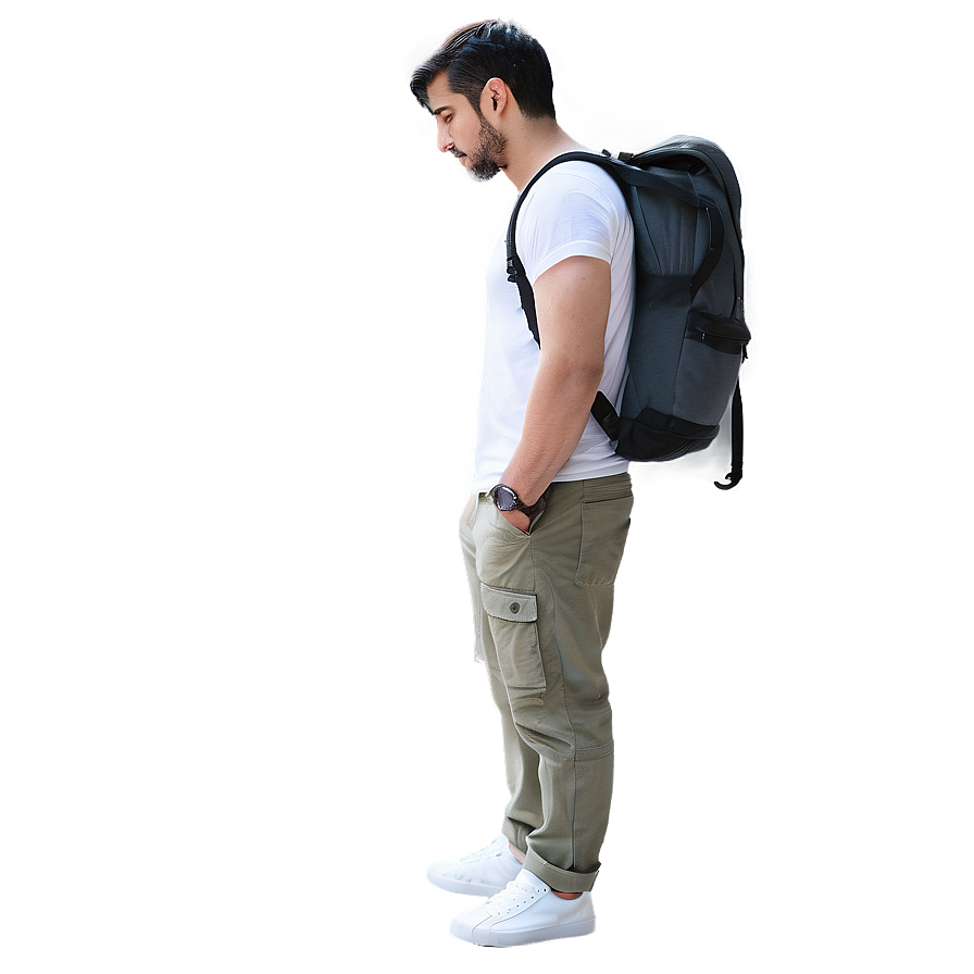 Man Standing With Backpack Png Qxk PNG Image