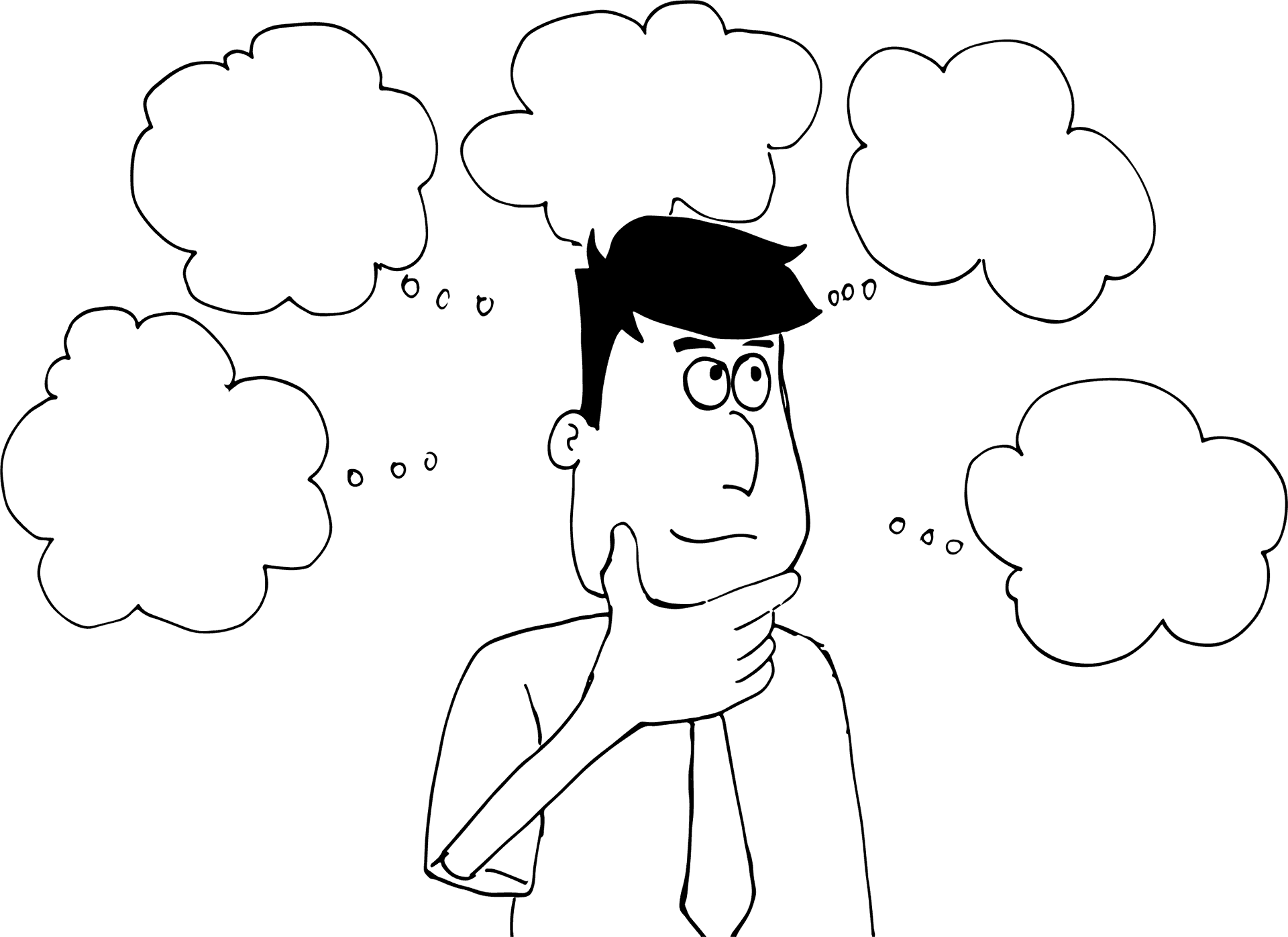 Man Thinking With Thought Bubbles PNG Image