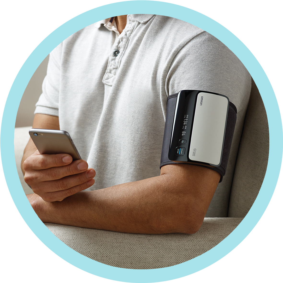 Man Using Digital Blood Pressure Monitor PNG Image