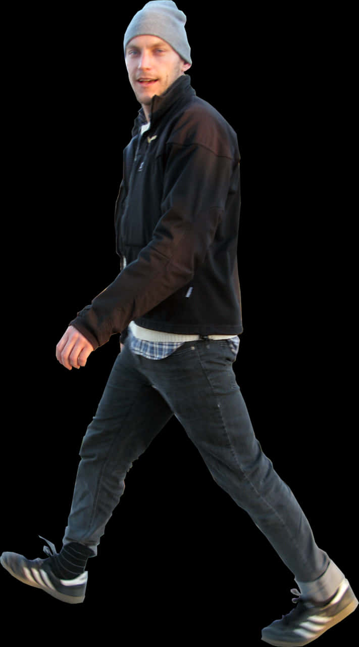 Man Walking Black Background PNG Image