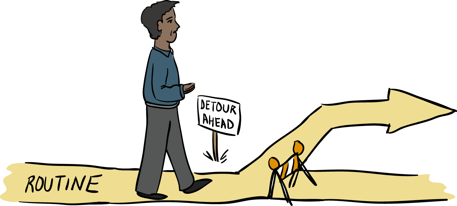 Man Walking Detour Sign Routine Path Illustration PNG Image