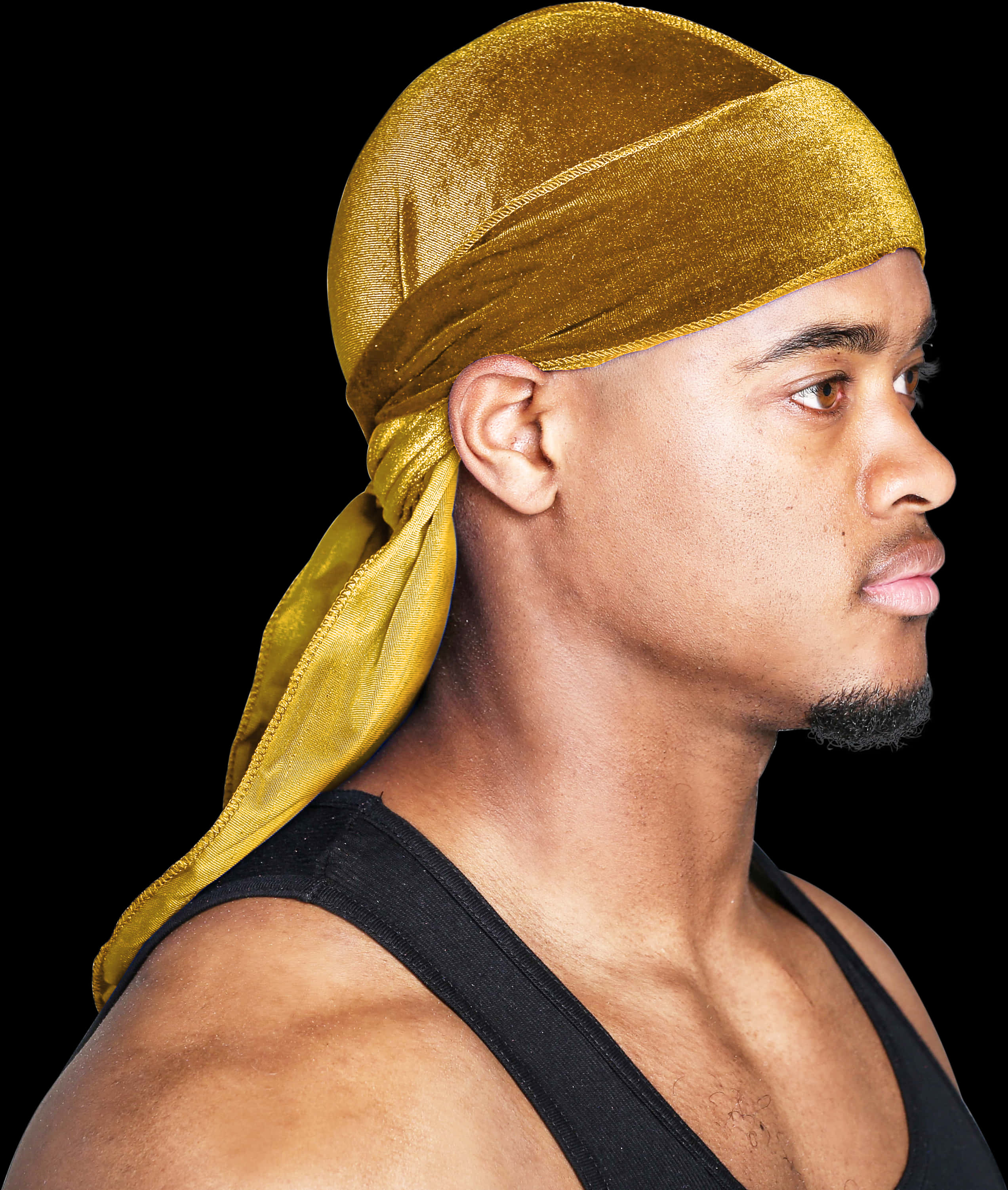 Man Wearing Gold Durag Profile View PNG Image