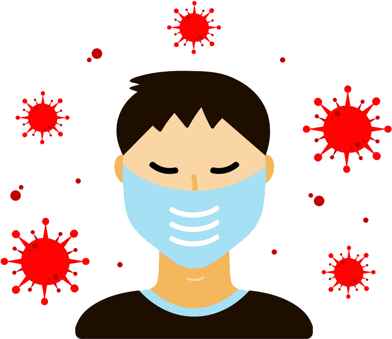 Man Wearing Mask Amidst Viruses PNG Image