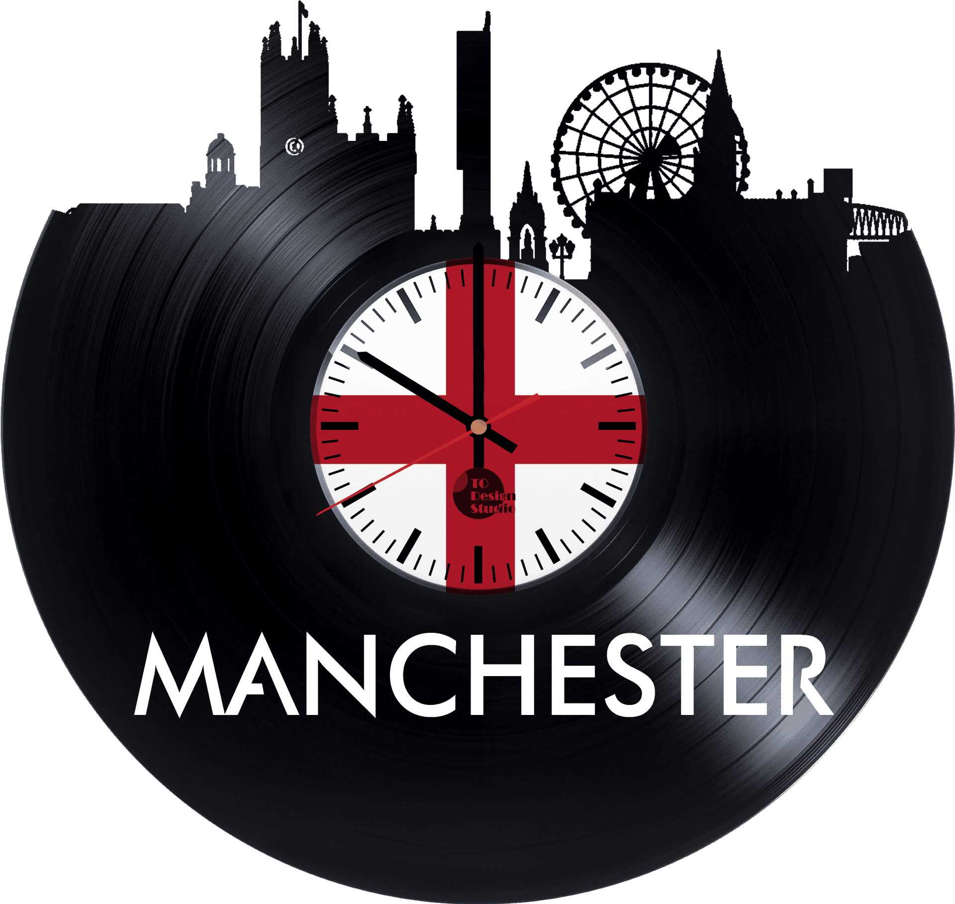 Manchester Vinyl Clock Design PNG Image