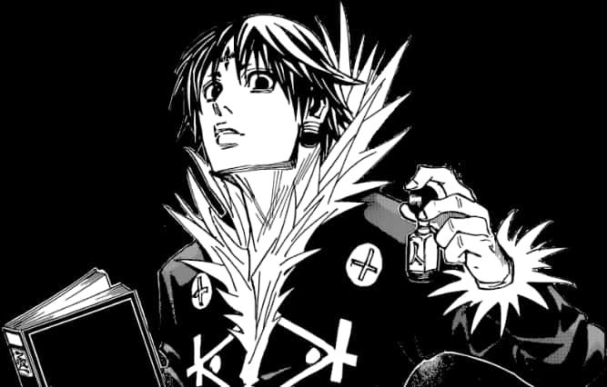 Manga_ Character_ Holding_ Lighter_and_ Book PNG Image