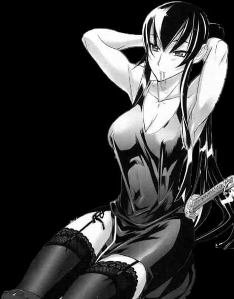 Manga_ Femme_ Fatale_ Black_and_ White PNG Image