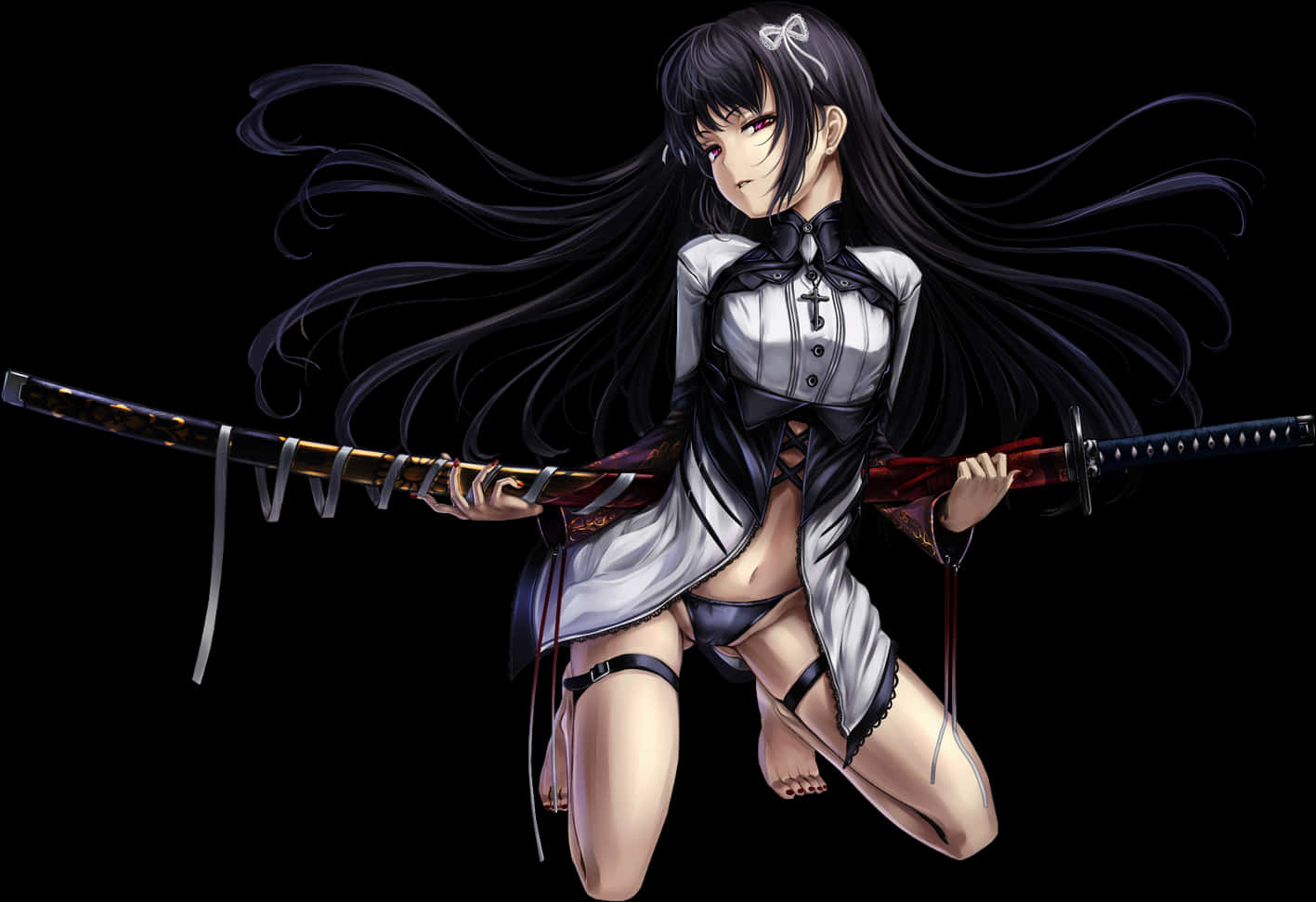 Manga_ Swordswoman_in_ Black PNG Image