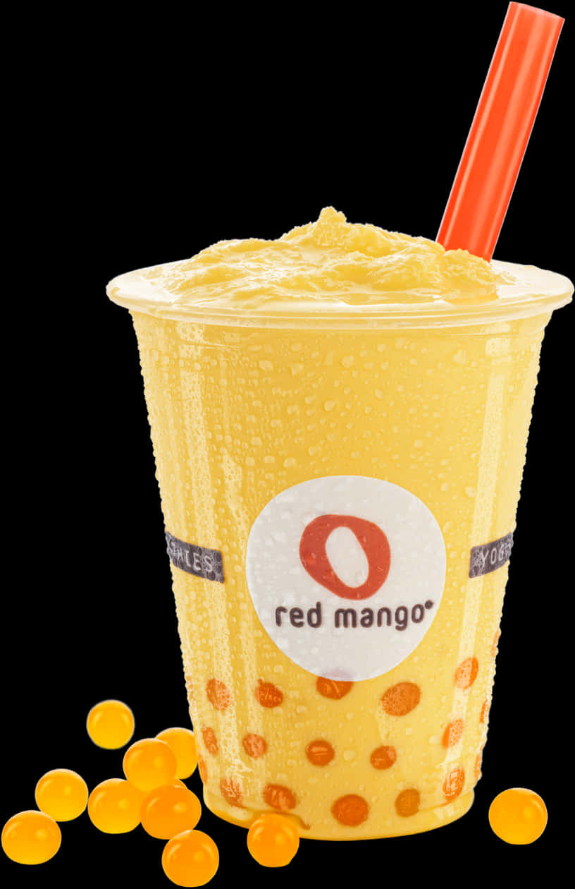 Mango Smoothie Red Straw PNG Image