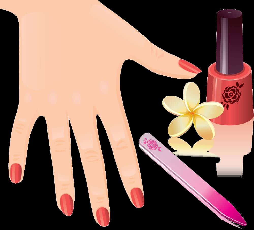 Manicure Toolsand Polished Hand Illustration PNG Image